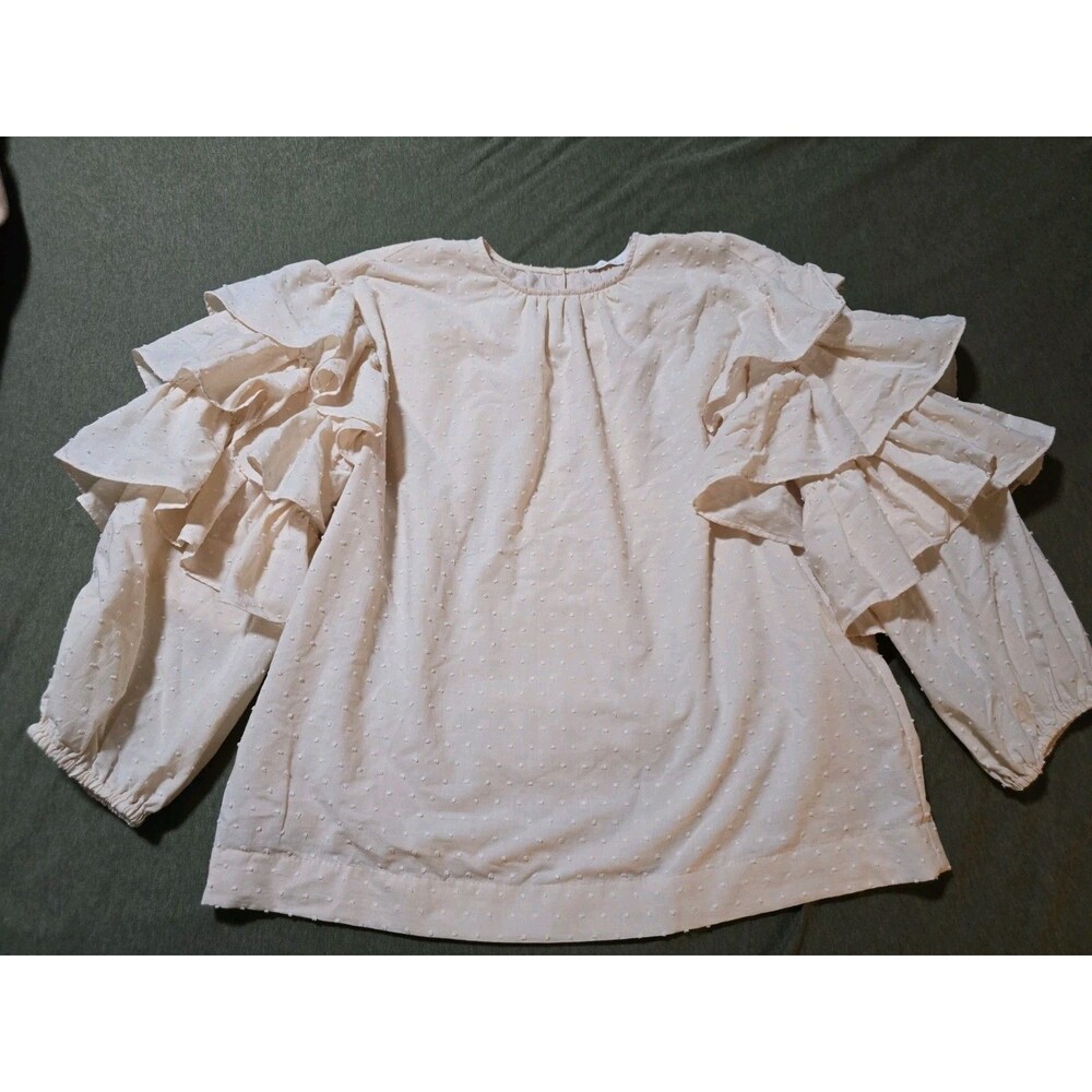 Karlie Blush Swiss Dot Ruffle Balloon Sleeve Top Feminine Coquette Large - Picture 1 of 7